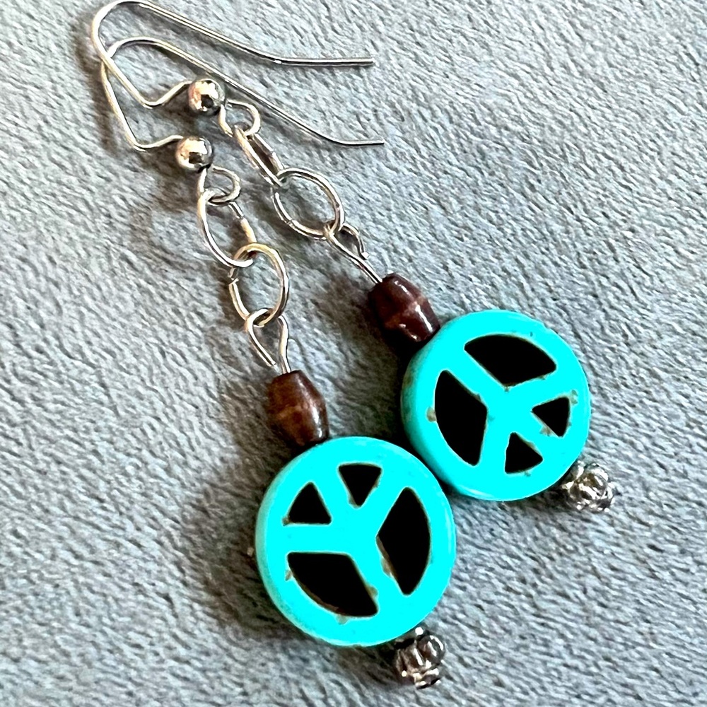 Peace Sign Turquoise Earrings